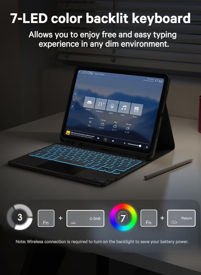 Arabic/English Keyboard Case for iPad (A16) 10th Gen (2025/2022), 7-Color Backlight, Multi-Touch Trackpad, Flip Stand Case with Pencil Holder, 2 Bluetooth Channels - Image 4